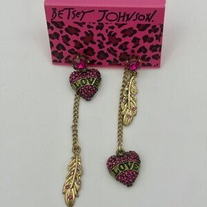 Betsey Johnson Pink and Gold Heart Dangle Earrings